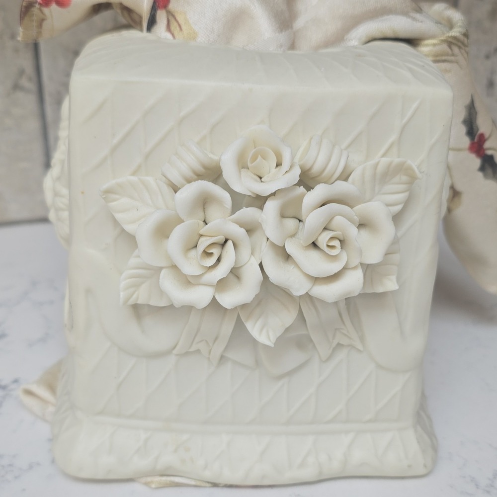 Vintage Bisque Porcelain Abundant Roses Tissue Box Cover Ivory Square Floral